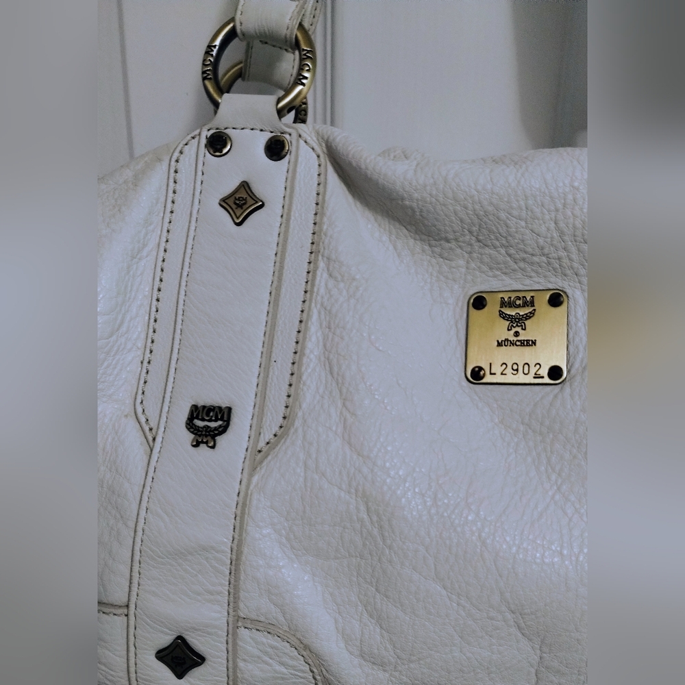 MCM White Hobo Bag with Red and Blue Scarf - Picture 5 of 15